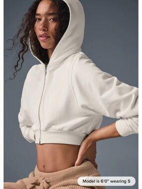 ALO Cropped Zip Hoodie Ivory